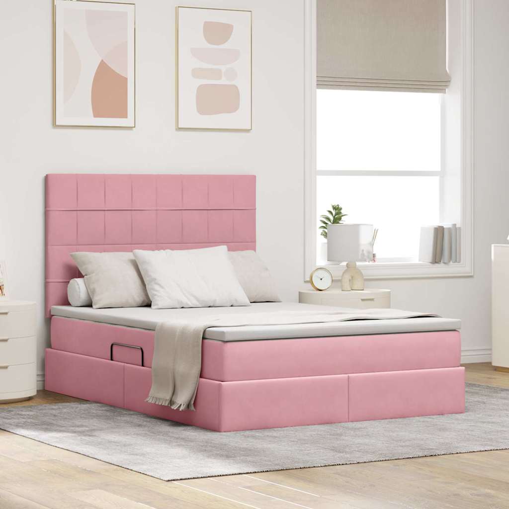 Lit avec rangement et matelas Rose 140 x 200 cm Velours - XIOS