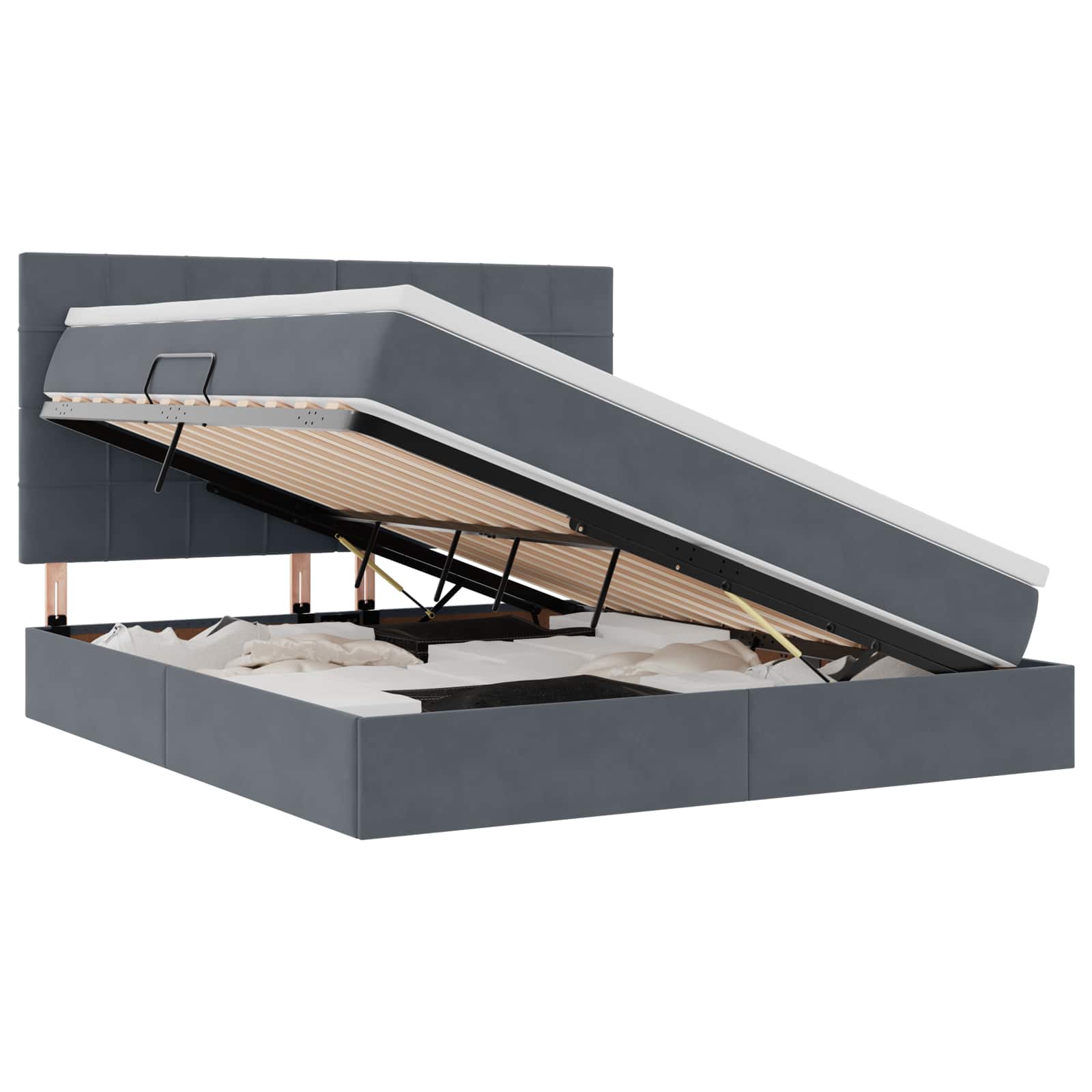 Lit avec rangement et matelas Gris foncé 160 x 200 cm Velours - XIOS