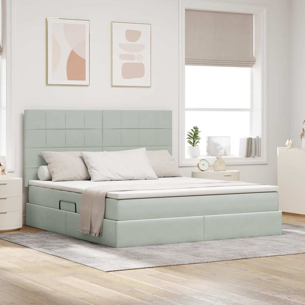 Lit avec rangement et matelas Gris clair 180 x 200 cm Velours - XIOS