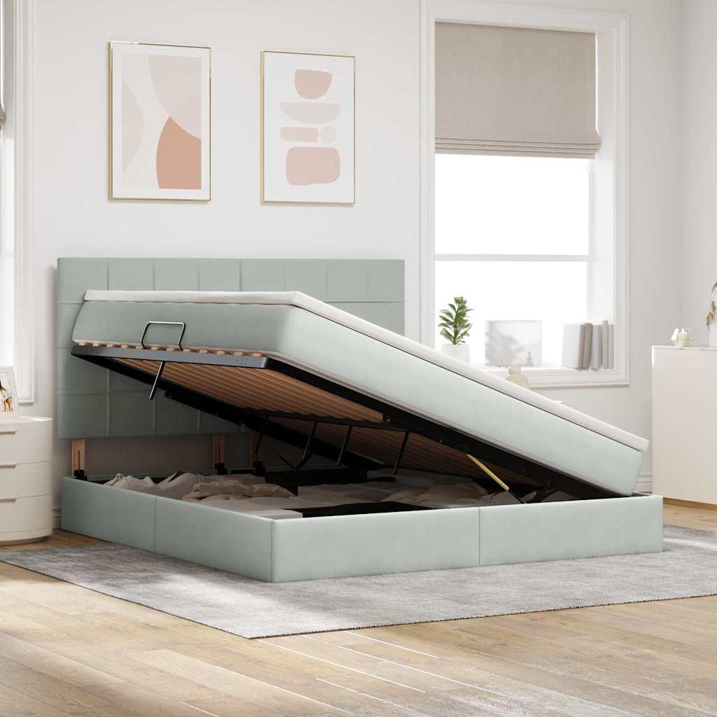 Lit avec rangement et matelas Gris clair 180 x 200 cm Velours - XIOS