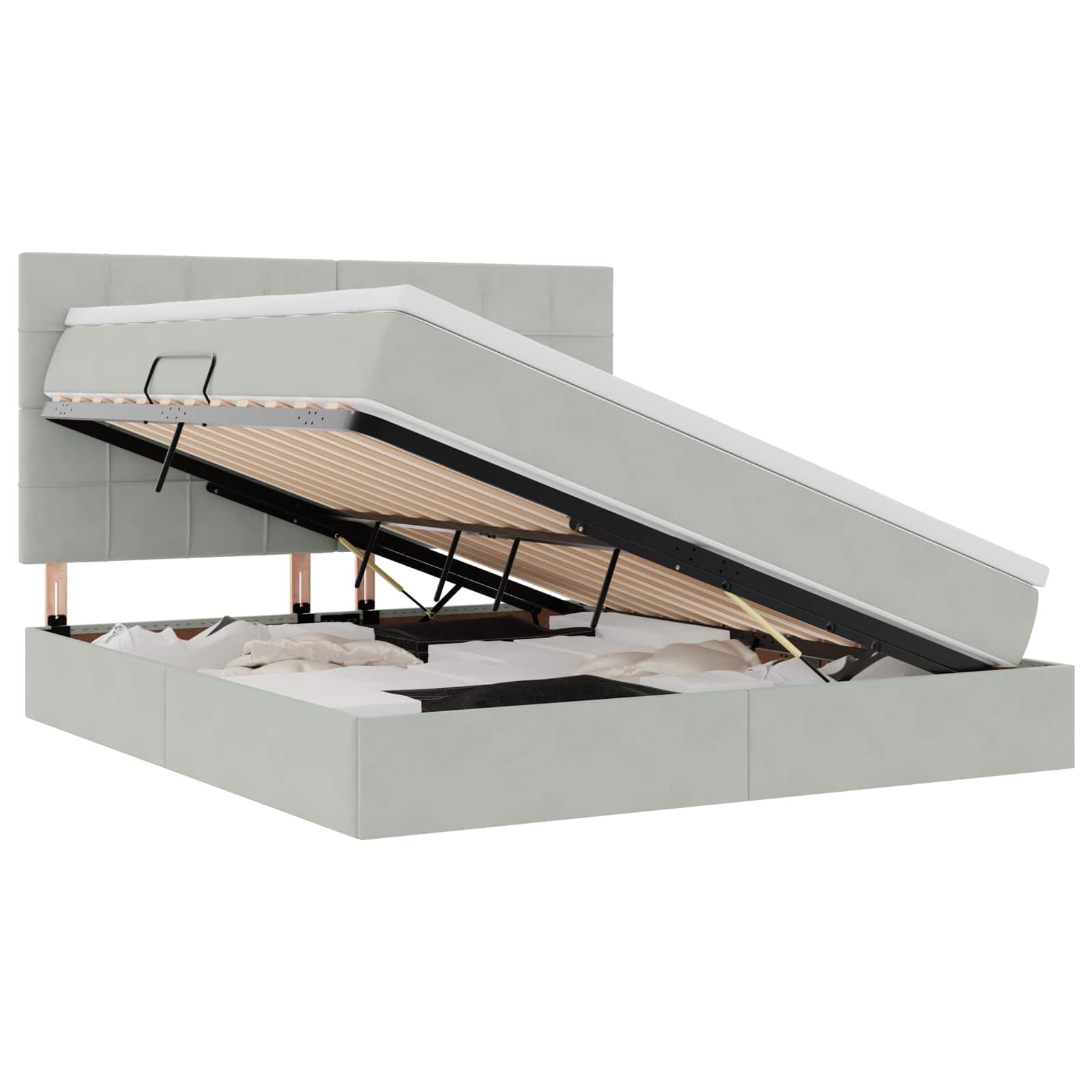 Lit avec rangement et matelas Gris clair 180 x 200 cm Velours - XIOS