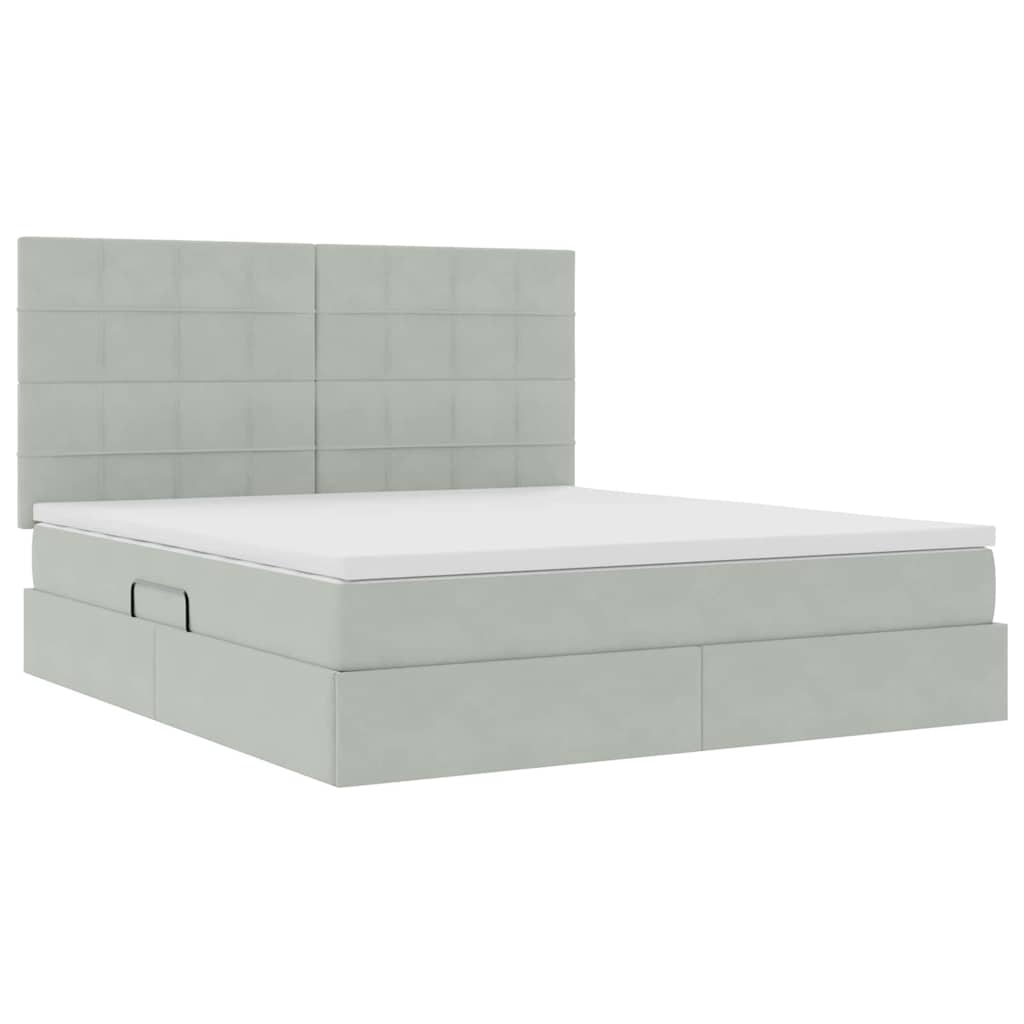 Lit avec rangement et matelas Gris clair 180 x 200 cm Velours - XIOS