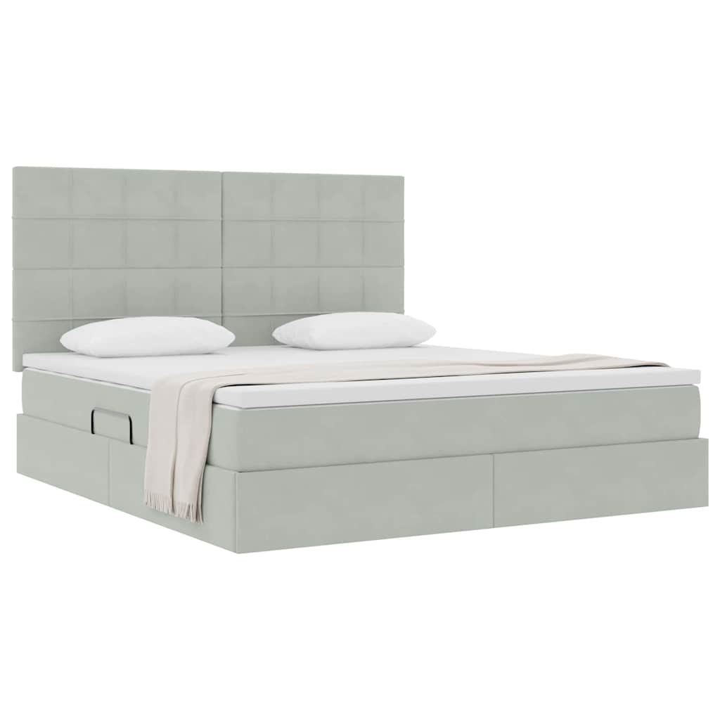 Lit avec rangement et matelas Gris clair 180 x 200 cm Velours - XIOS