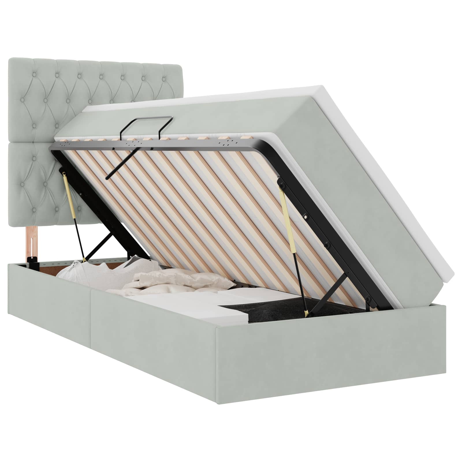 Lit avec rangement et matelas Gris clair 90 x 190 cm Velours - XIOS