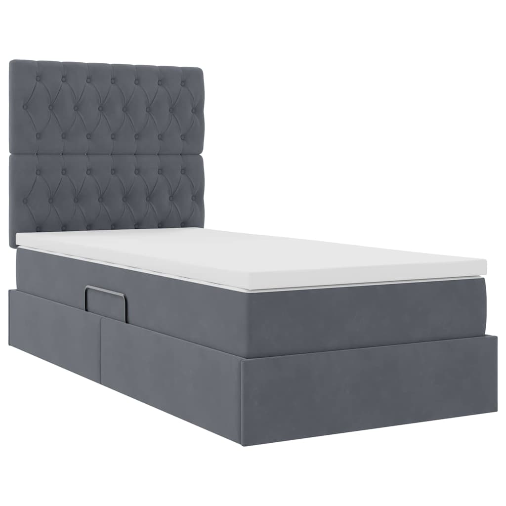 Lit avec rangement et matelas Gris foncé 90 x 190 cm Velours - XIOS