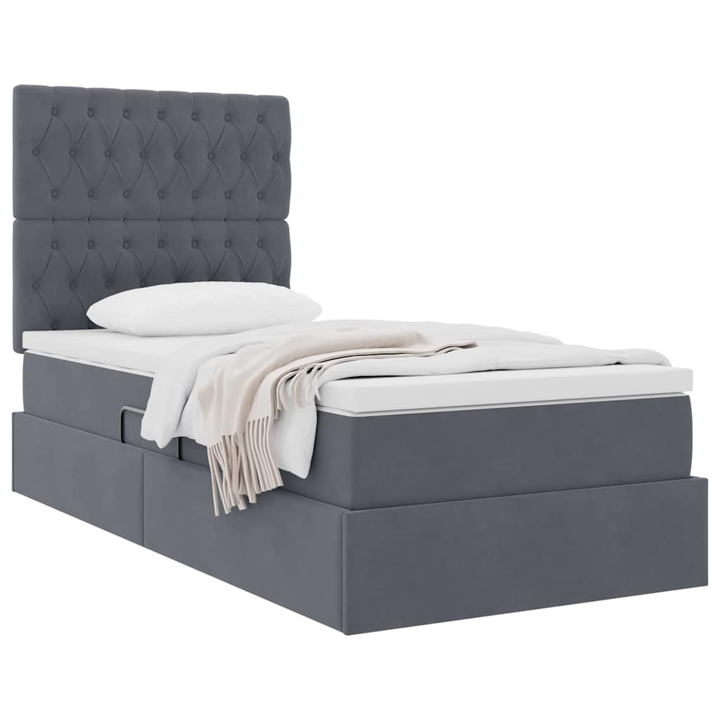 Lit avec rangement et matelas Gris foncé 90 x 190 cm Velours - XIOS