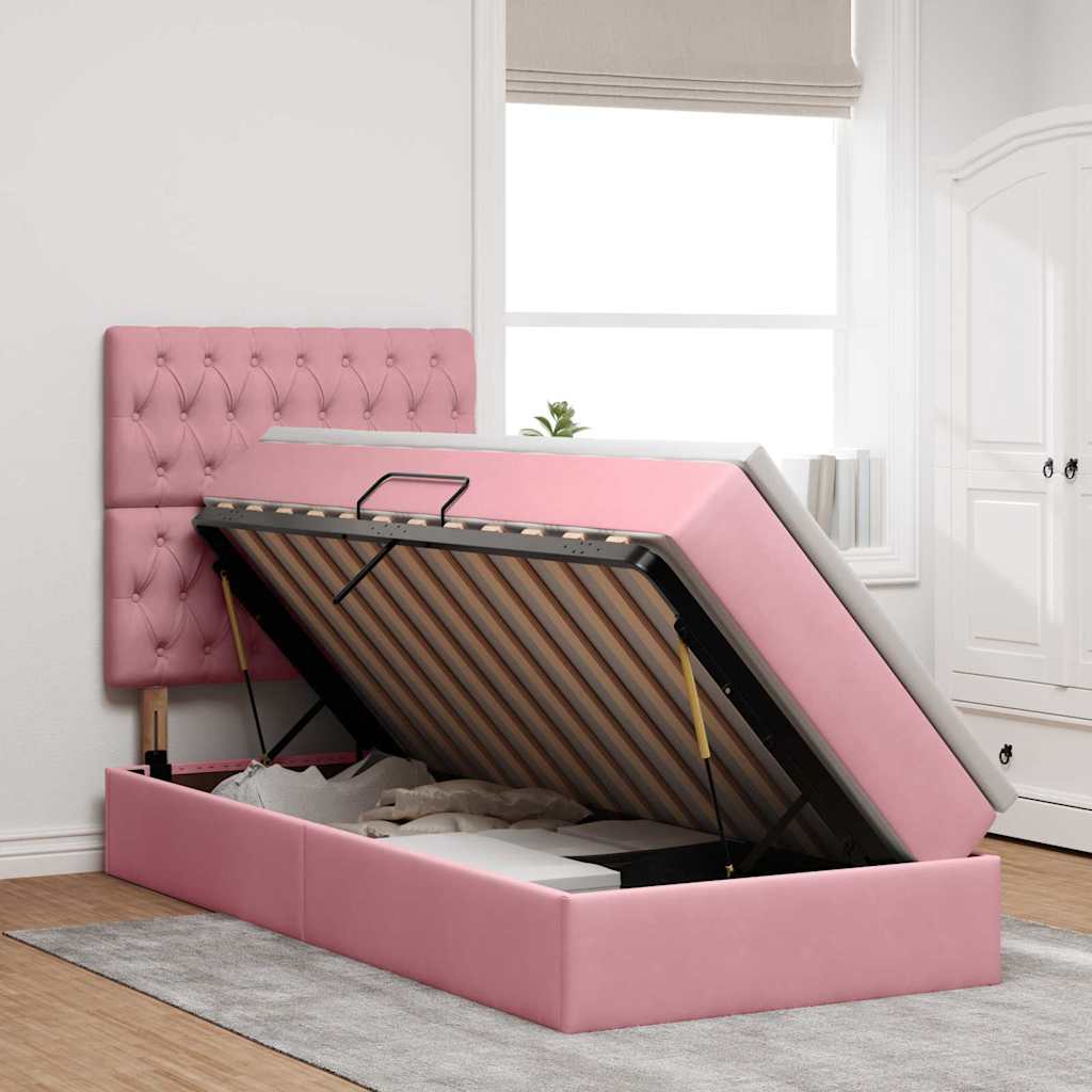 Lit avec rangement et matelas Rose 90 x 190 cm Velours