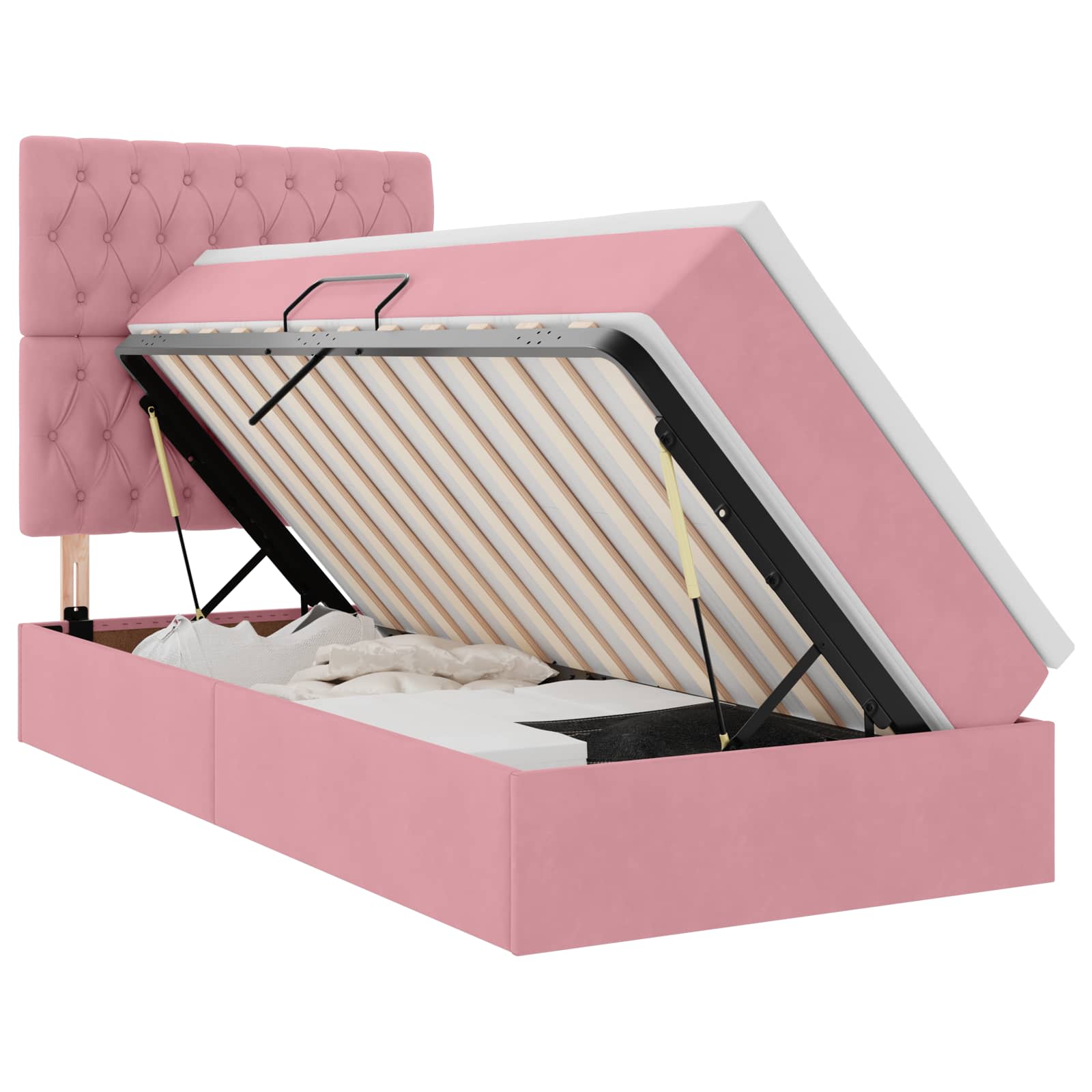 Lit avec rangement et matelas Rose 90 x 190 cm Velours