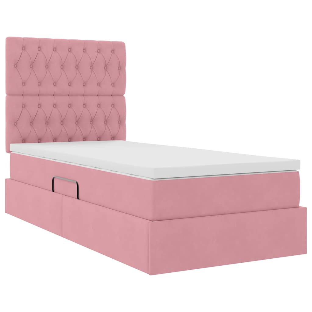 Lit avec rangement et matelas Rose 90 x 190 cm Velours