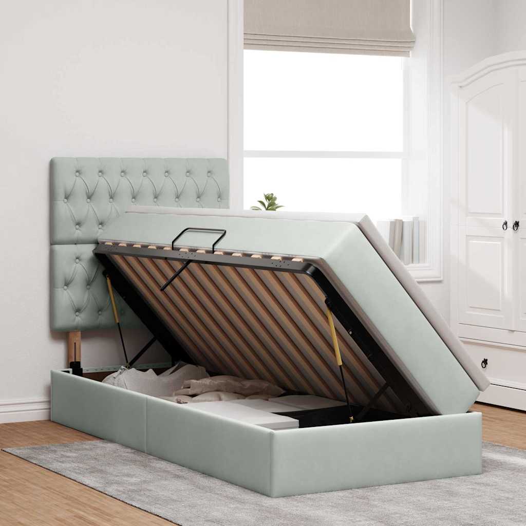 Lit avec rangement et matelas Gris clair 90 x 200 cm Velours - XIOS