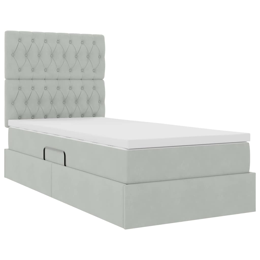 Lit avec rangement et matelas Gris clair 90 x 200 cm Velours - XIOS