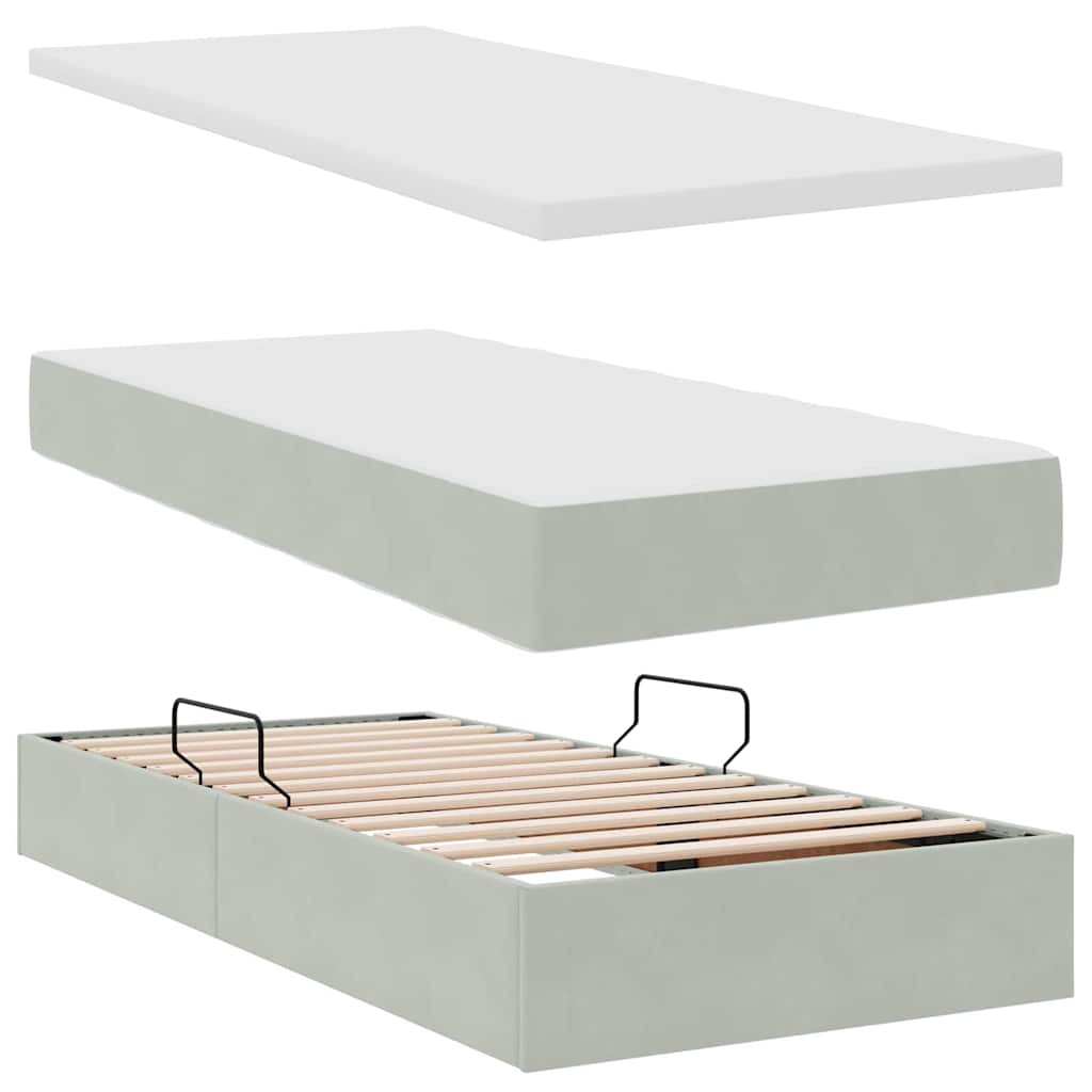 Lit avec rangement et matelas Gris clair 90 x 200 cm Velours - XIOS