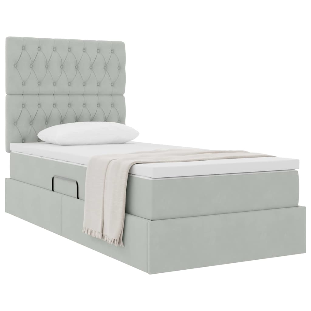 Lit avec rangement et matelas Gris clair 90 x 200 cm Velours - XIOS