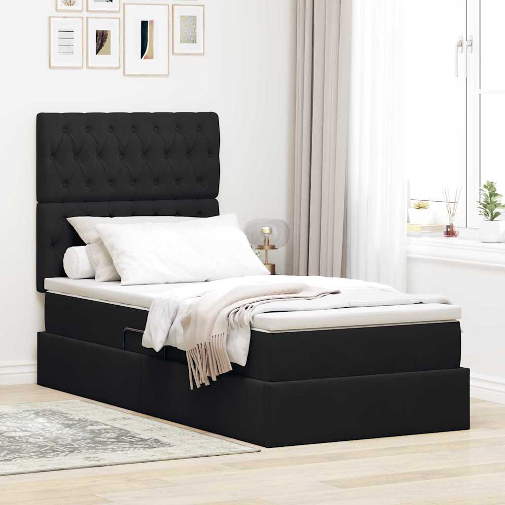 Lit avec rangement et matelas Noir 90 x 200 cm Velours