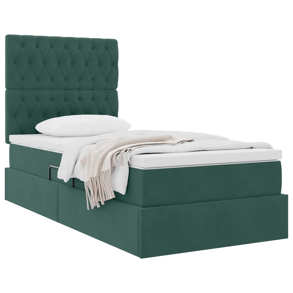 Lit avec rangement et matelas Vert foncé 90 x 200 cm Velours - XIOS