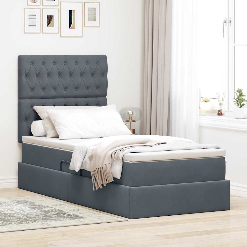 Lit avec rangement et matelas Gris foncé 100 x 200 cm Velours - XIOS
