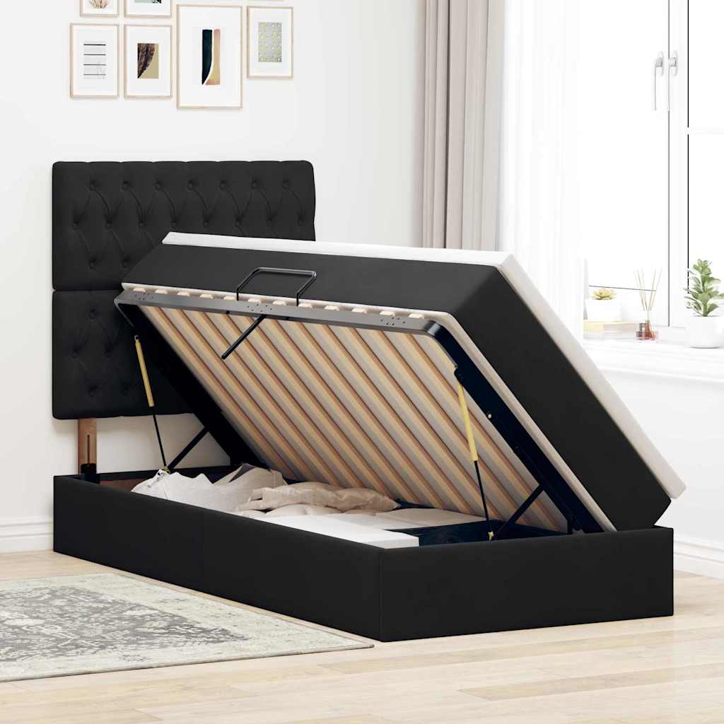 Lit avec rangement et matelas Noir 100 x 200 cm Velours - XIOS
