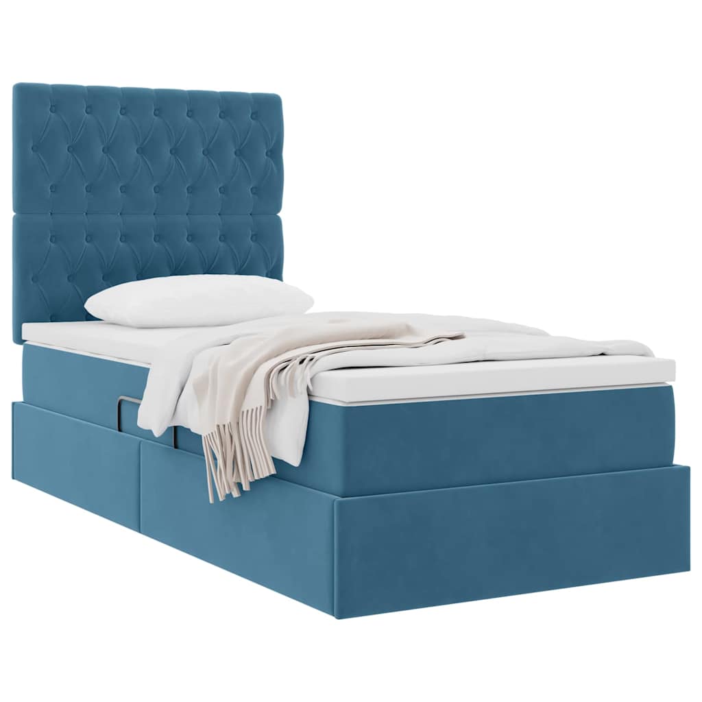Lit avec rangement et matelas Bleu foncé 100 x 200 cm Velours - XIOS