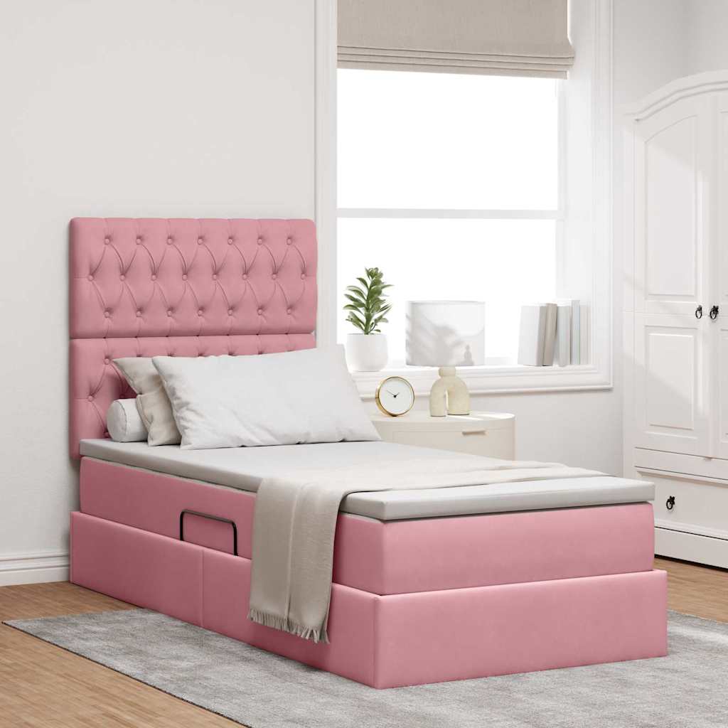 Lit avec rangement et matelas Rose 100 x 200 cm Velours - XIOS
