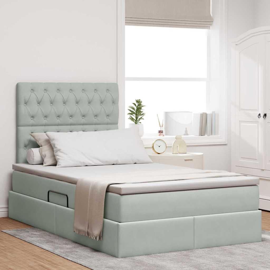 Lit avec rangement et matelas Gris clair 120 x 190 cm Velours - XIOS
