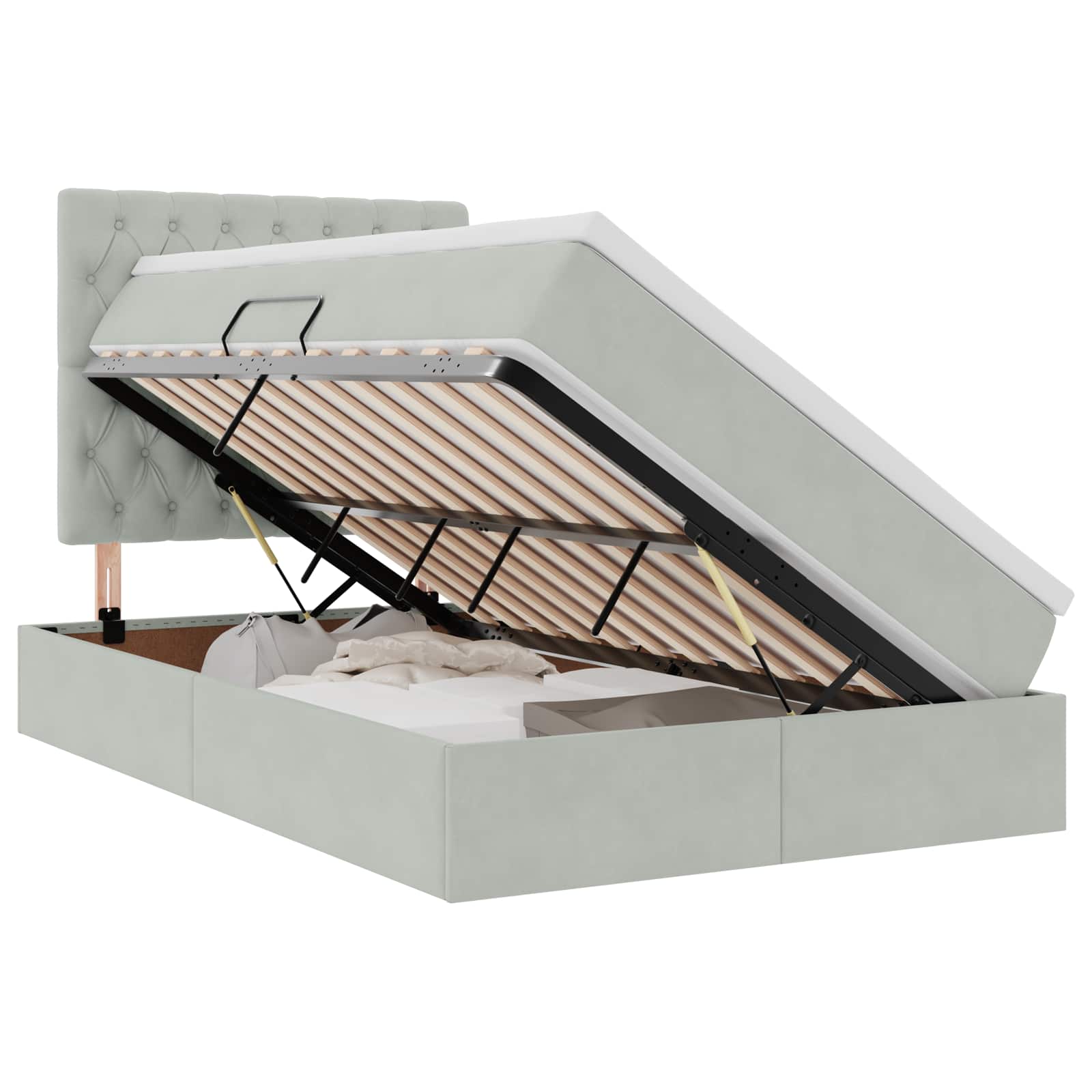 Lit avec rangement et matelas Gris clair 120 x 190 cm Velours - XIOS
