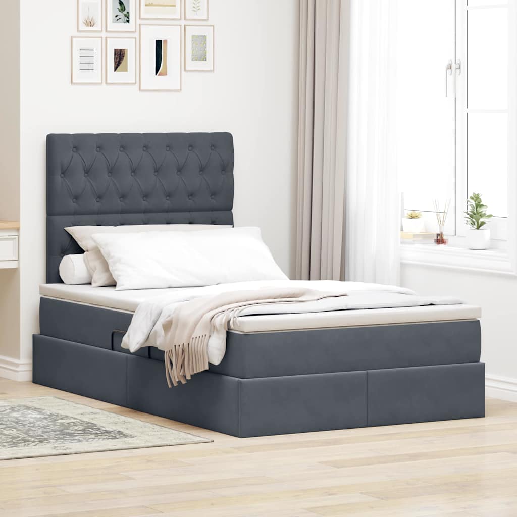 Lit avec rangement et matelas Gris foncé 120 x 200 cm Velours - XIOS