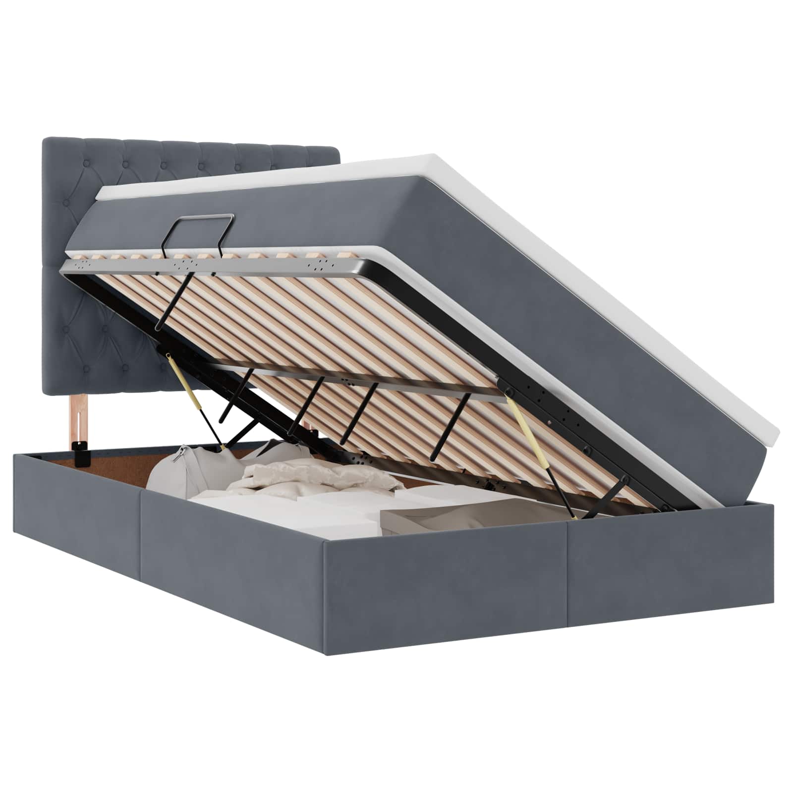 Lit avec rangement et matelas Gris foncé 120 x 200 cm Velours - XIOS