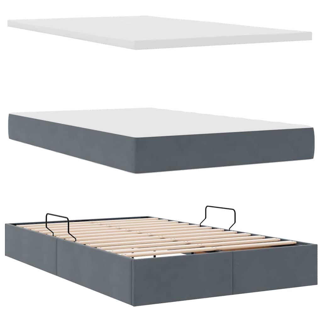 Lit avec rangement et matelas Gris foncé 120 x 200 cm Velours - XIOS