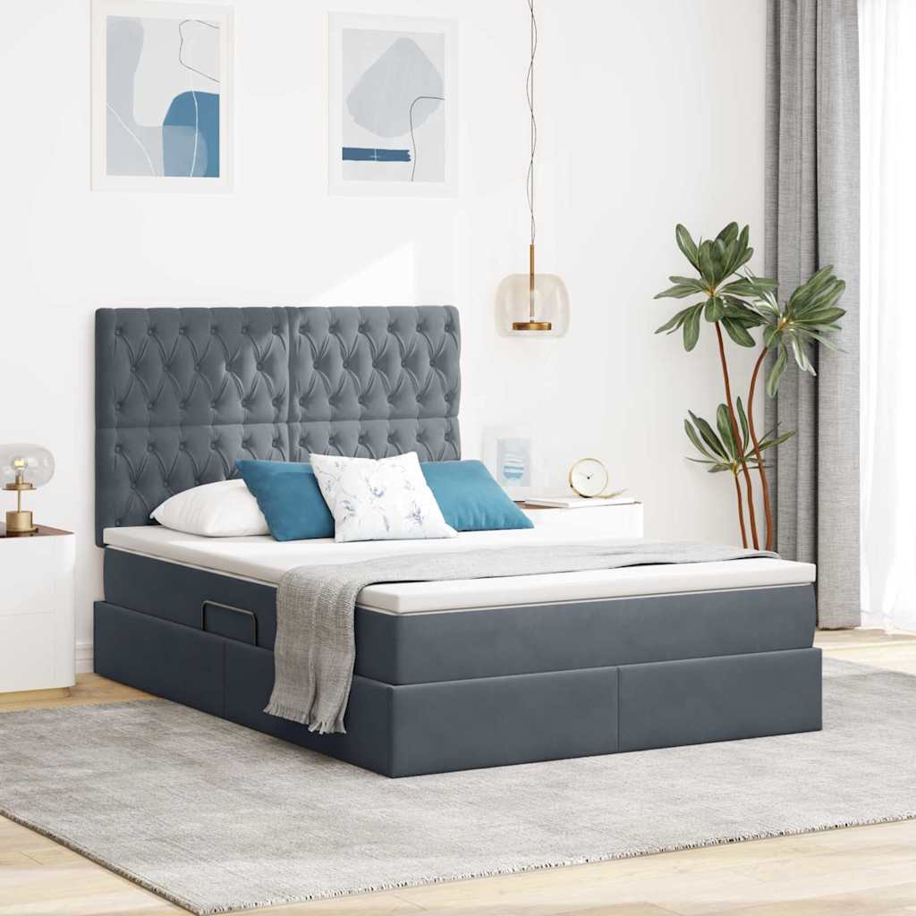 Lit avec rangement et matelas Gris foncé 140 x 190 cm Velours - XIOS