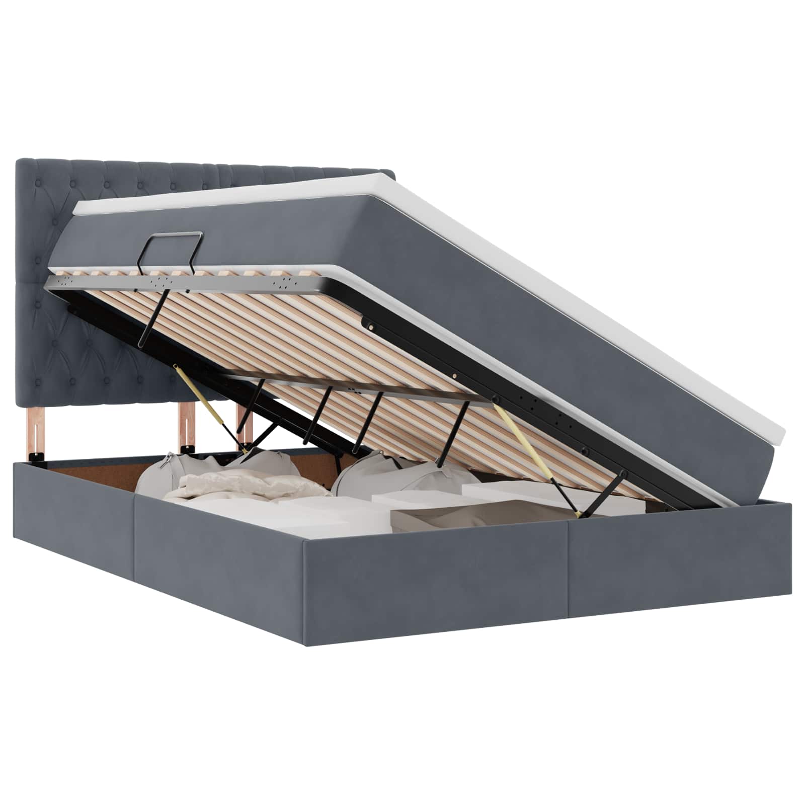 Lit avec rangement et matelas Gris foncé 140 x 190 cm Velours - XIOS
