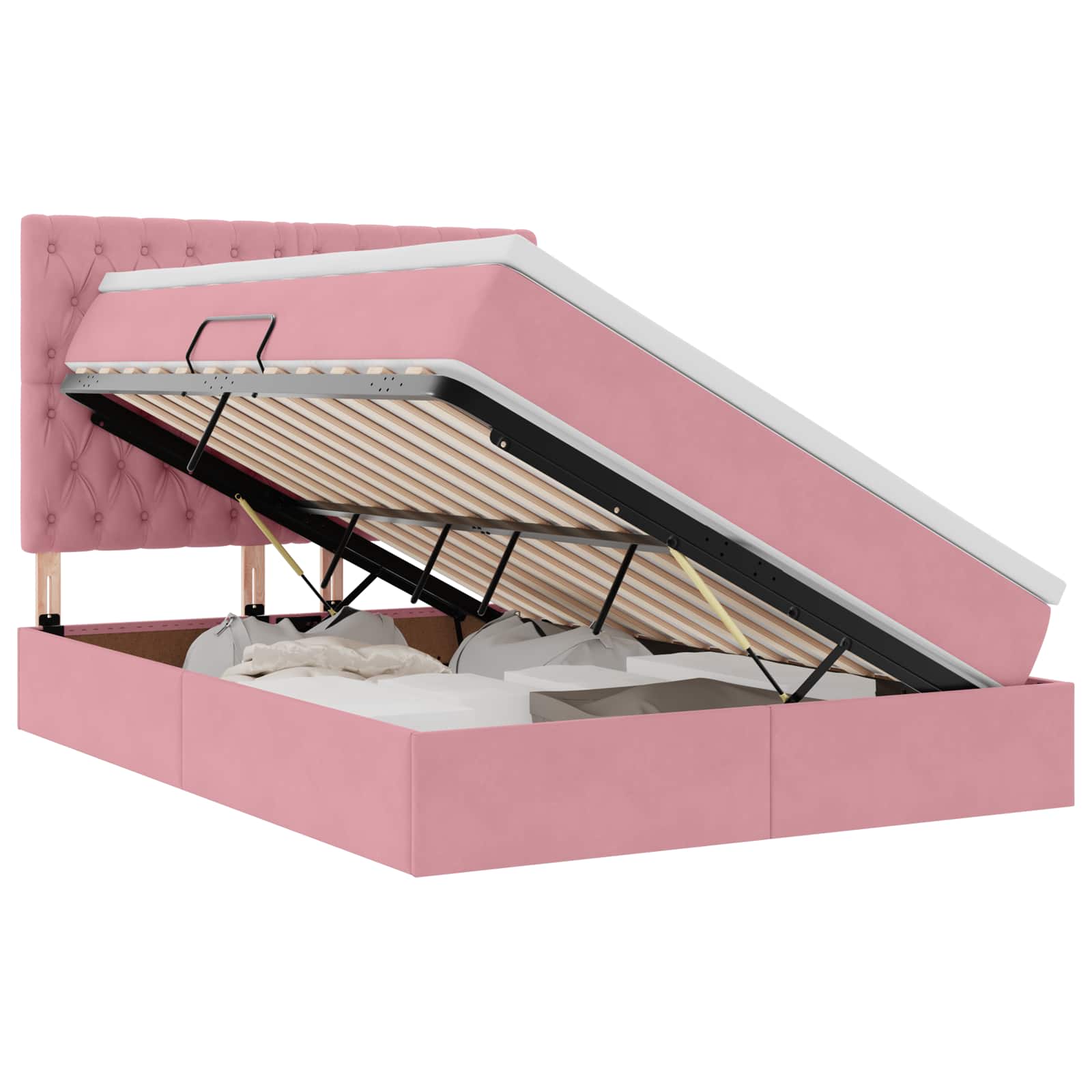 Lit avec rangement et matelas Rose 140 x 190 cm Velours - XIOS