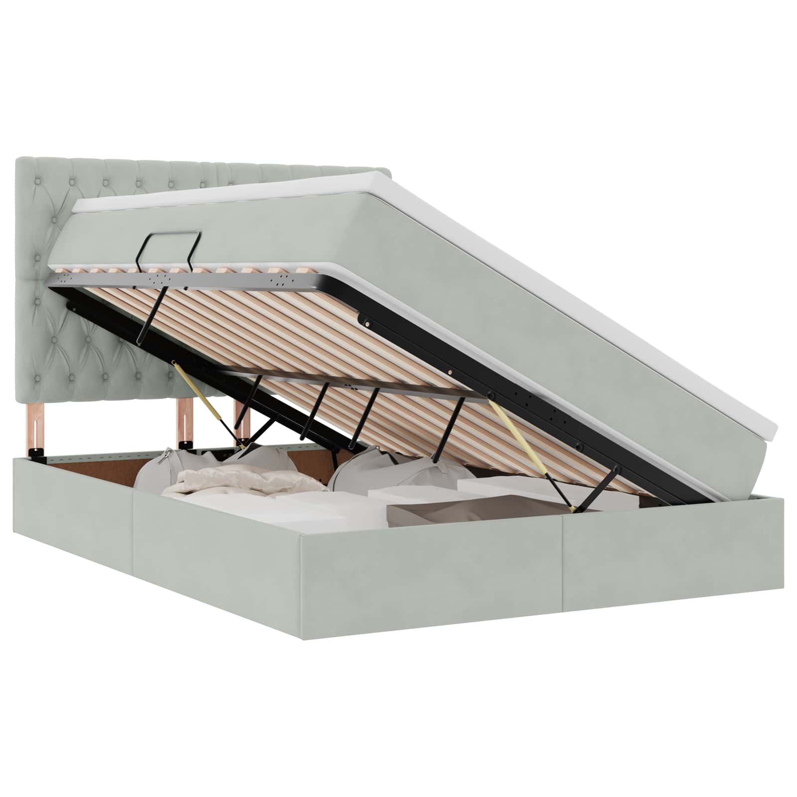 Lit avec rangement et matelas Gris clair 140 x 200 cm Velours - XIOS