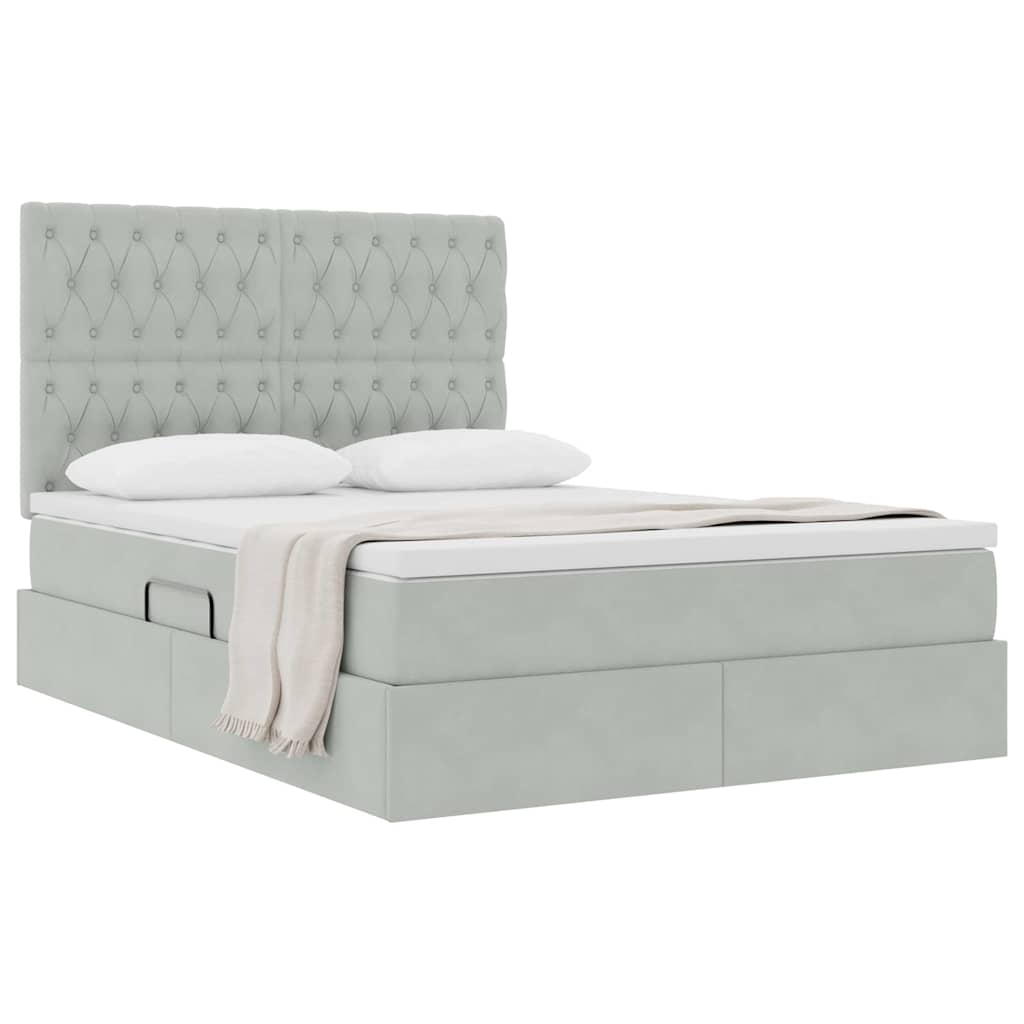 Lit avec rangement et matelas Gris clair 140 x 200 cm Velours - XIOS