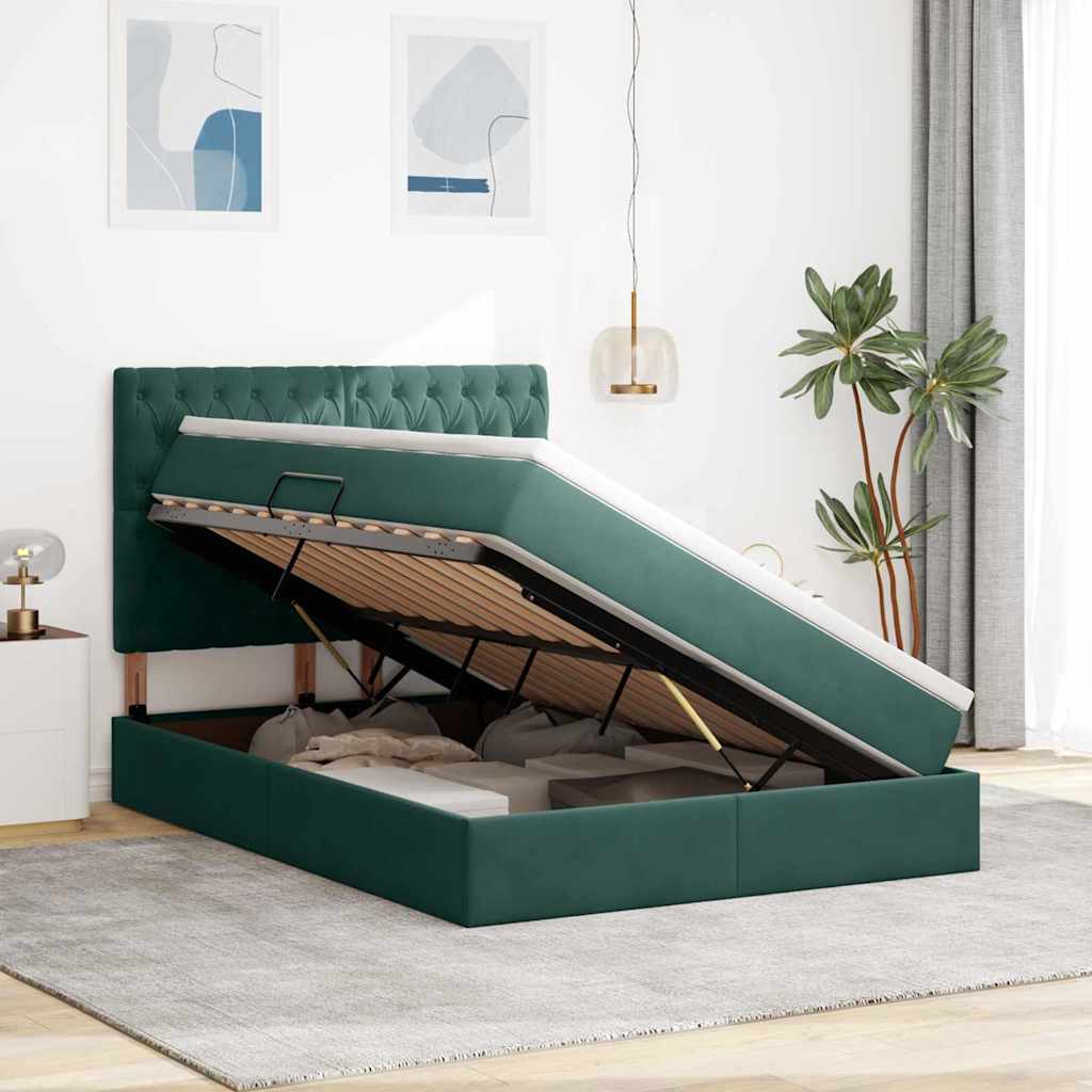 Lit avec rangement et matelas Vert foncé 140 x 200 cm Velours - XIOS
