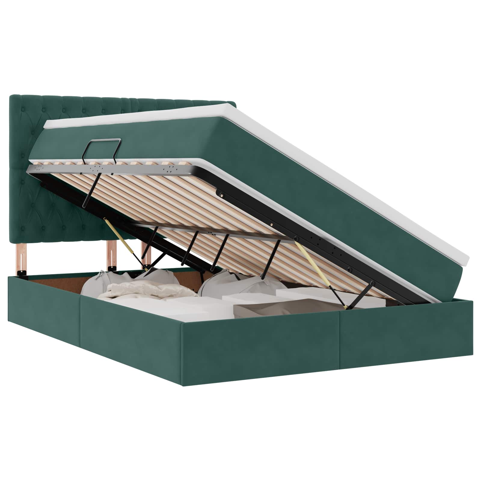 Lit avec rangement et matelas Vert foncé 140 x 200 cm Velours - XIOS