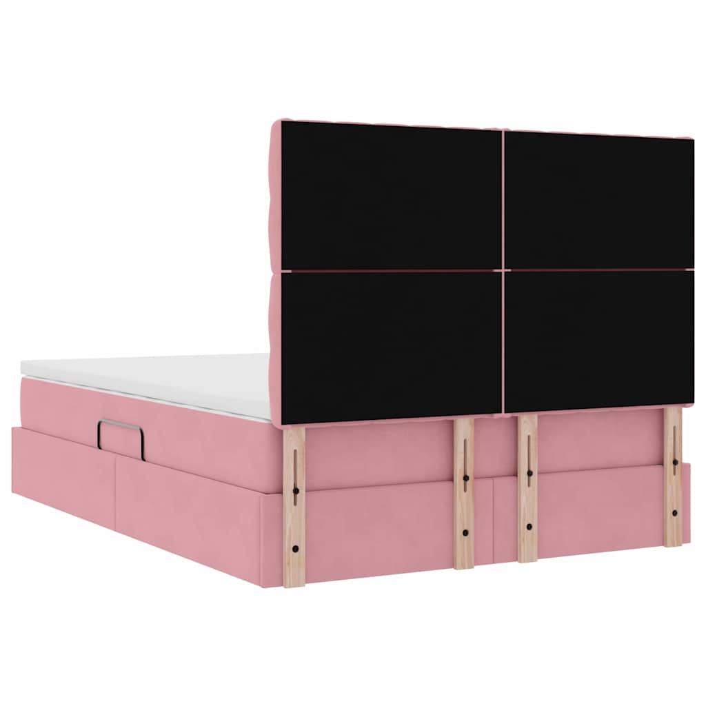 Lit avec rangement et matelas Rose 140 x 200 cm Velours - XIOS