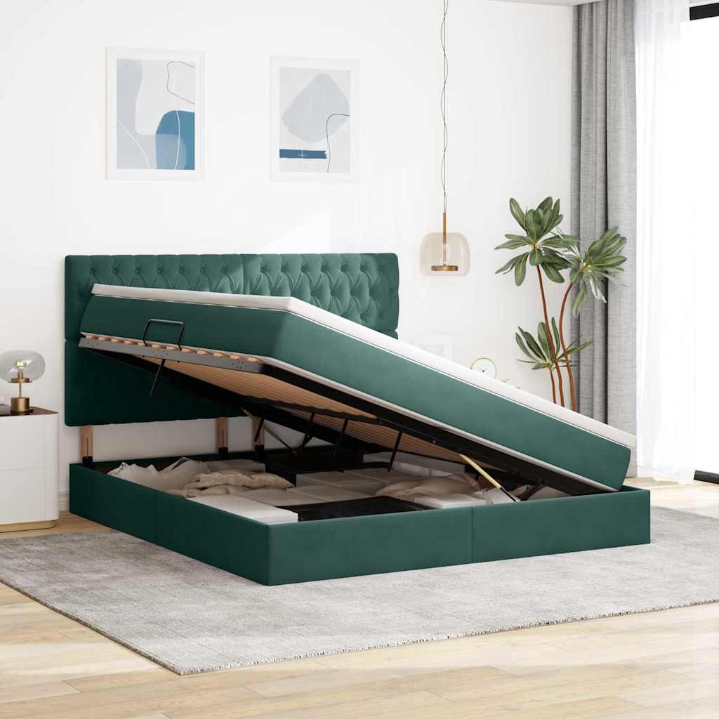 Lit avec rangement et matelas Vert foncé 160 x 200 cm Velours - XIOS