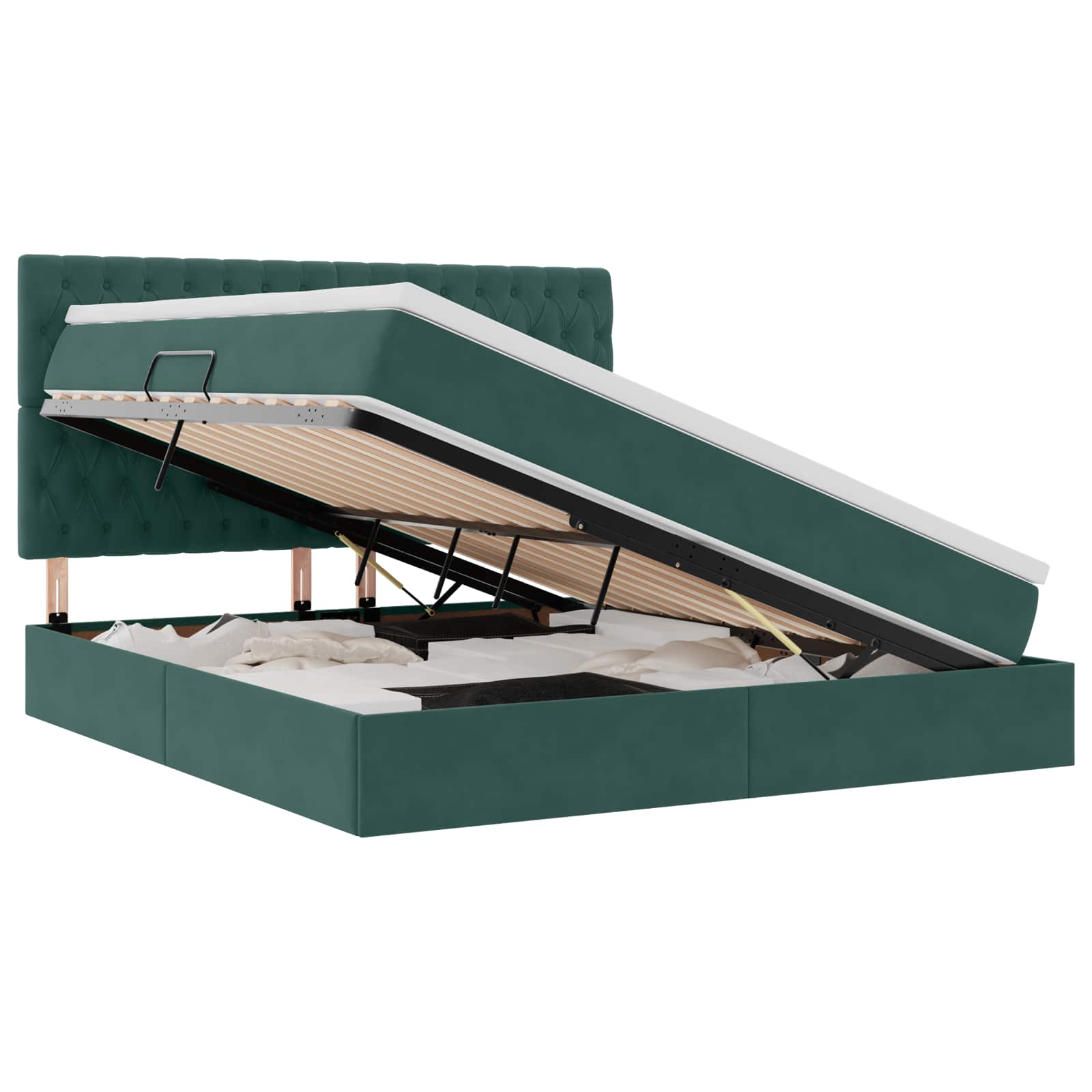 Lit avec rangement et matelas Vert foncé 160 x 200 cm Velours - XIOS
