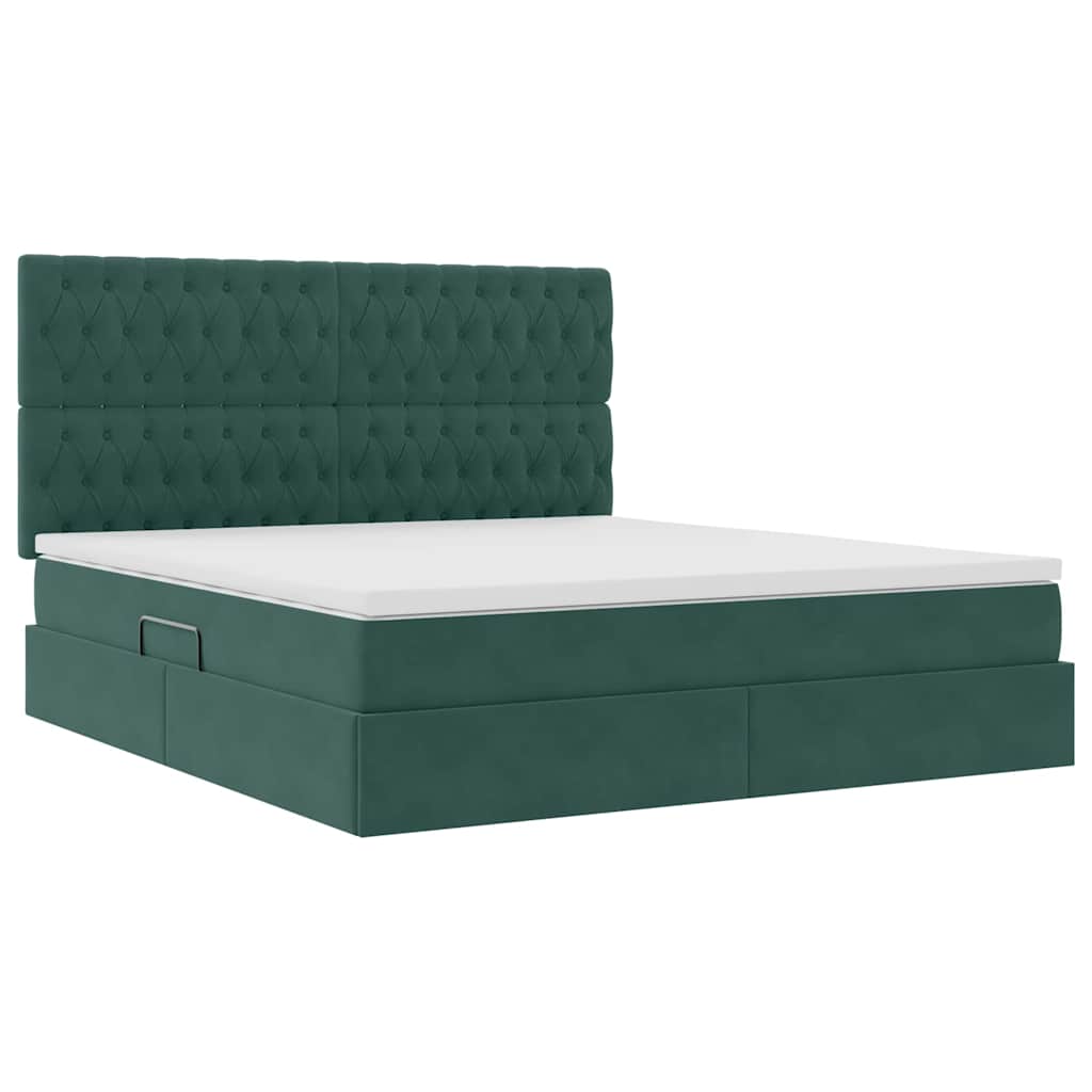 Lit avec rangement et matelas Vert foncé 160 x 200 cm Velours - XIOS