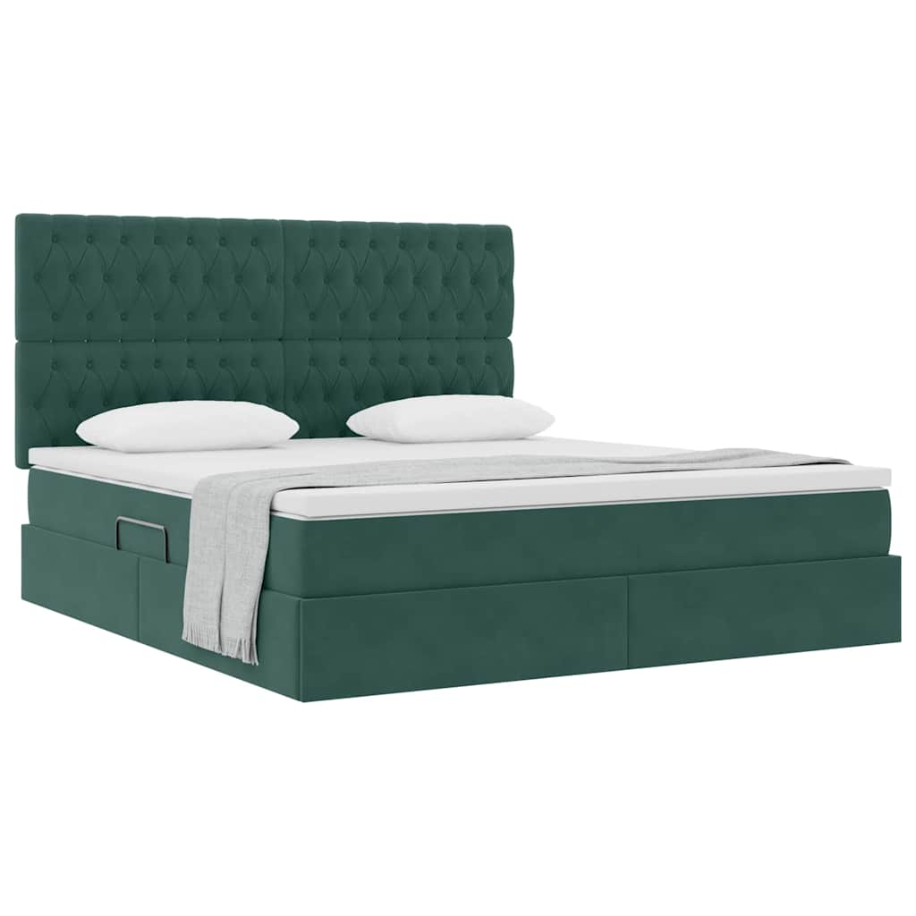 Lit avec rangement et matelas Vert foncé 160 x 200 cm Velours - XIOS