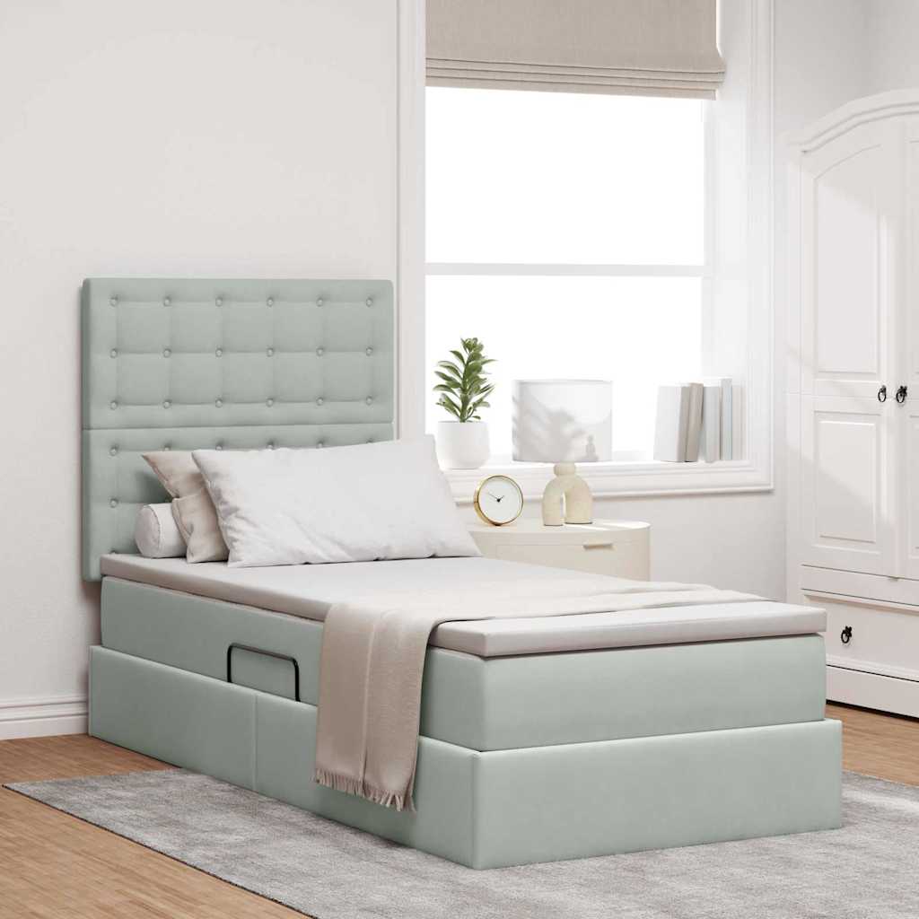 Lit avec rangement et matelas Gris clair 90 x 190 cm Velours - XIOS