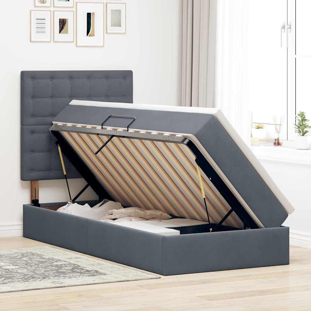 Lit avec rangement et matelas Gris foncé 90 x 190 cm Velours - XIOS