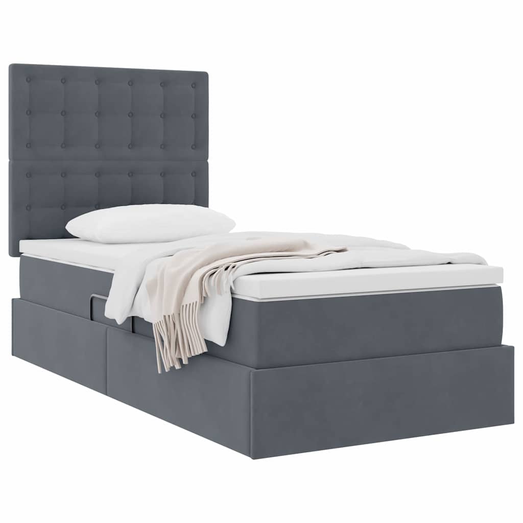 Lit avec rangement et matelas Gris foncé 90 x 190 cm Velours - XIOS