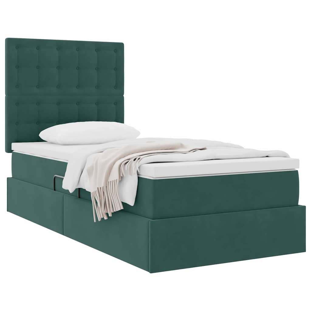 Lit avec rangement et matelas Vert foncé 90 x 190 cm Velours - XIOS