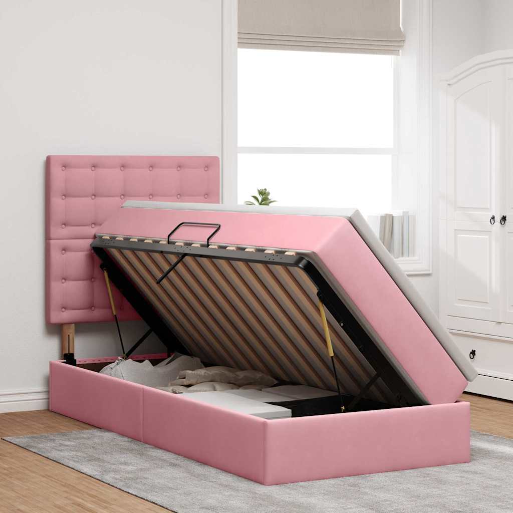 Lit avec rangement et matelas Rose 90 x 190 cm Velours