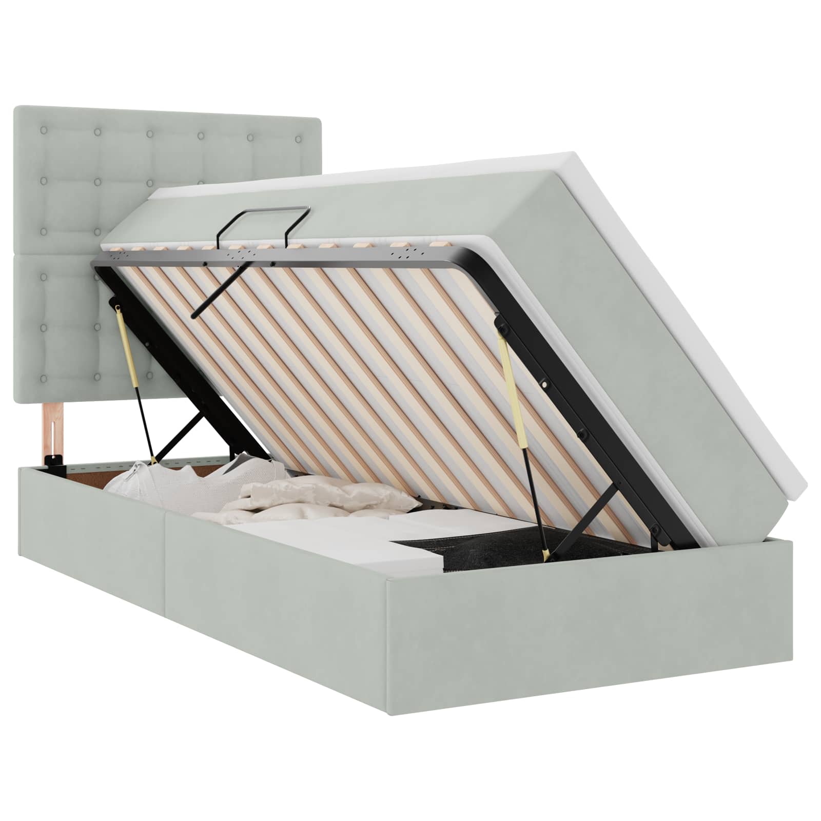 Lit avec rangement et matelas Gris clair 90 x 200 cm Velours - XIOS