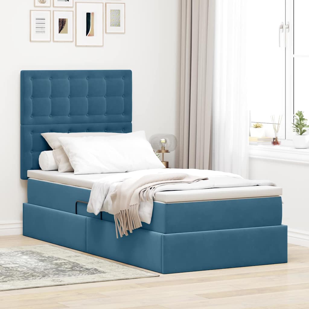 Lit avec rangement et matelas Bleu foncé 100 x 200 cm Velours - XIOS