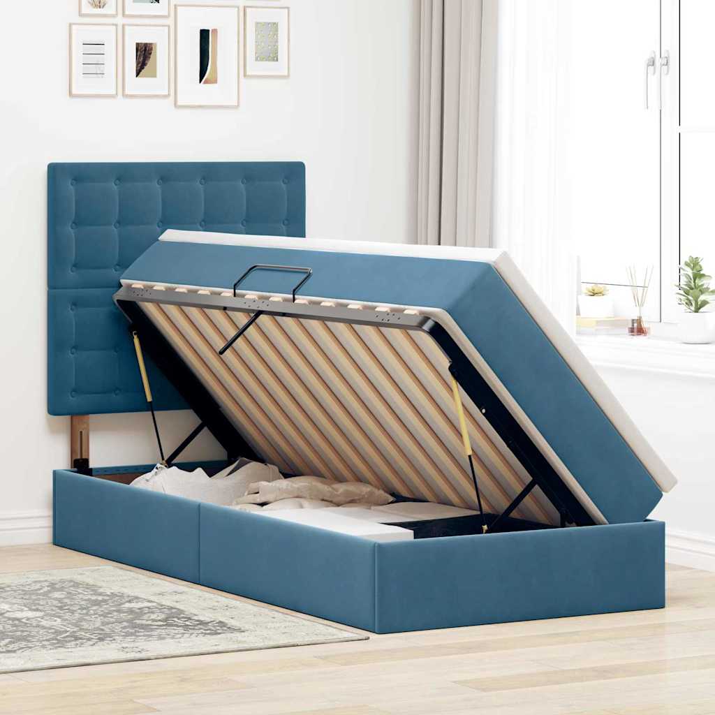 Lit avec rangement et matelas Bleu foncé 100 x 200 cm Velours - XIOS