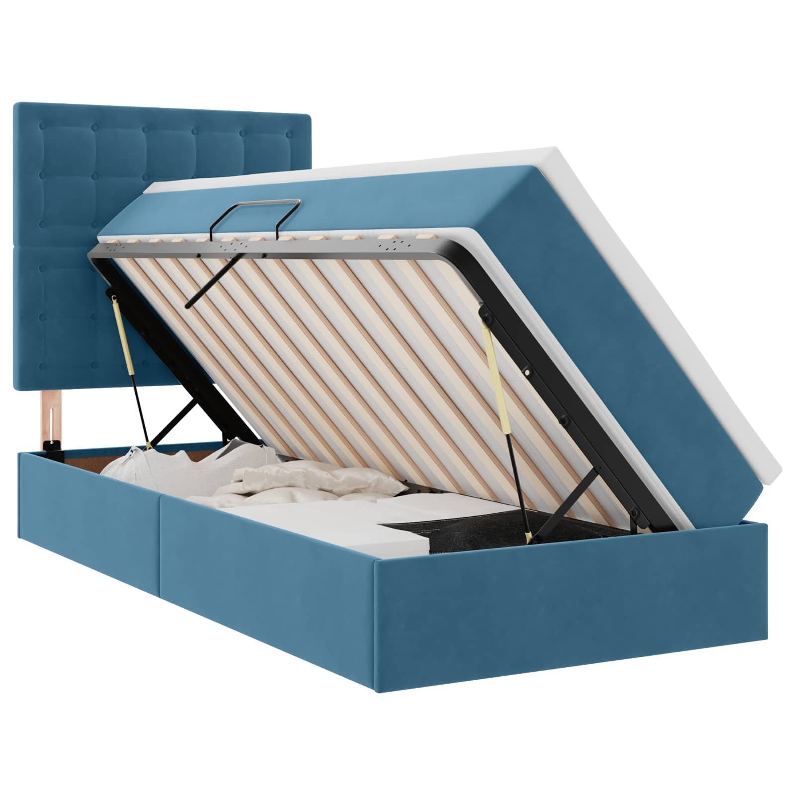Lit avec rangement et matelas Bleu foncé 100 x 200 cm Velours - XIOS