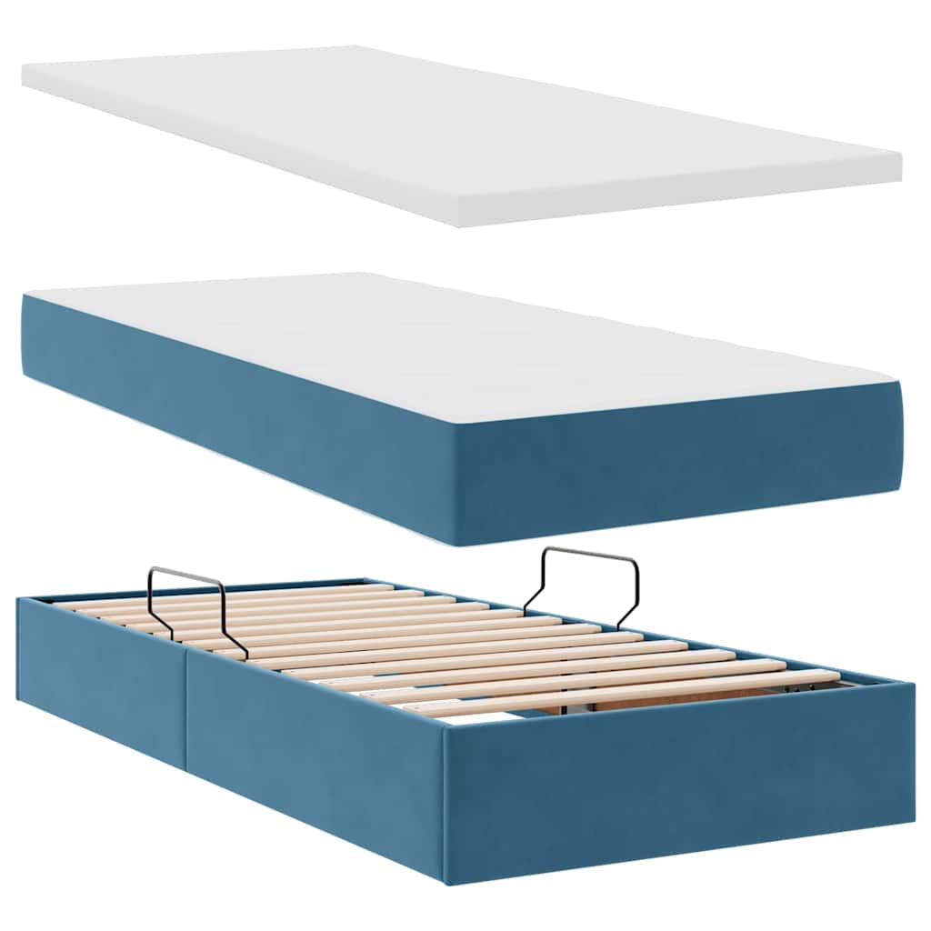 Lit avec rangement et matelas Bleu foncé 100 x 200 cm Velours - XIOS